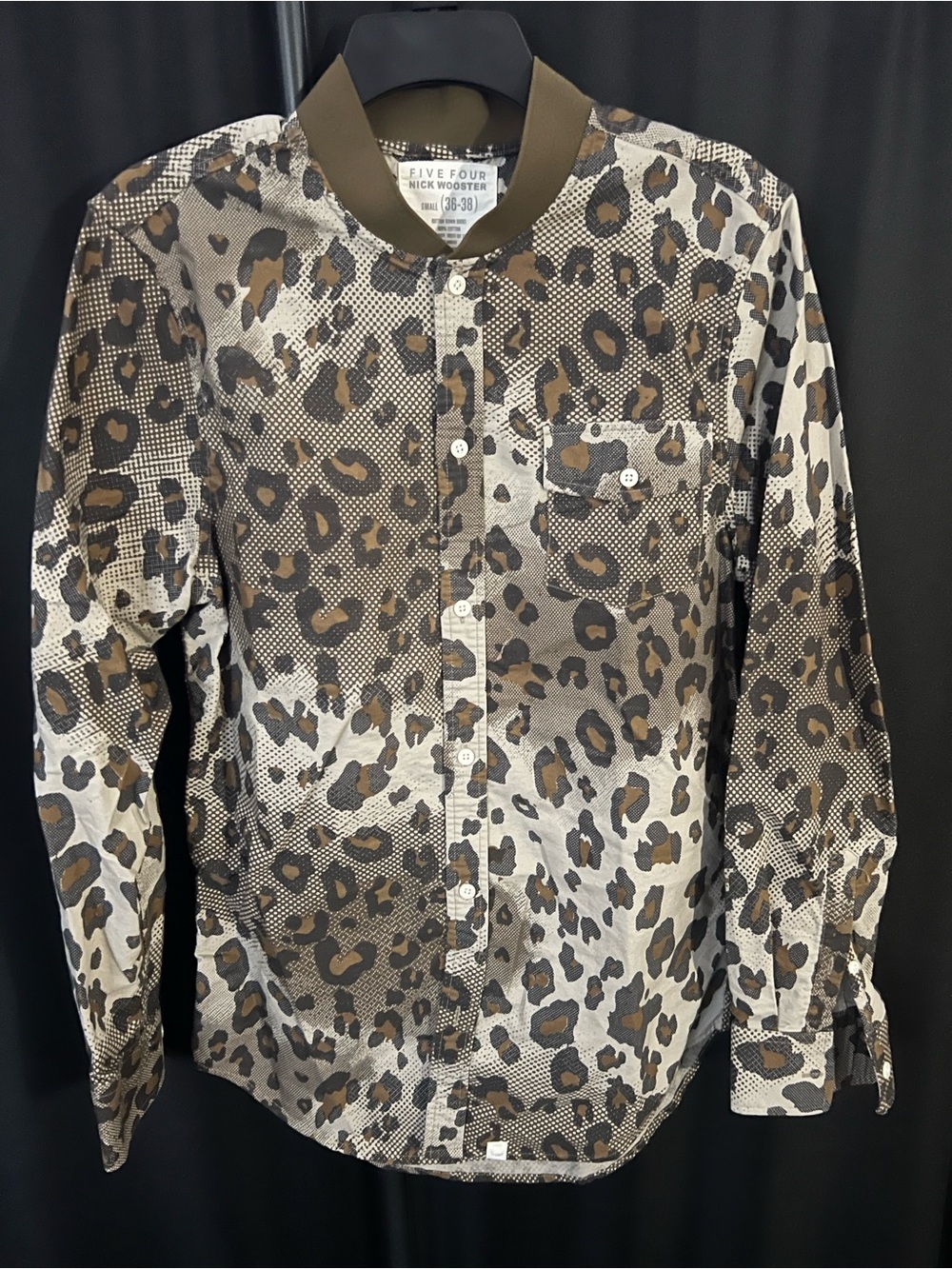 Five Four Men's Brown, Black and White Leopard Print Button-Down Shirt